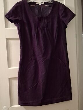 Boden Curderoy Purple Pleated Scoop Neck Shift Dress
